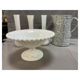 Spongeware Pitcher, Assorted Milk Glass