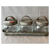 Primitive-Style Canister Set On Metal Tray