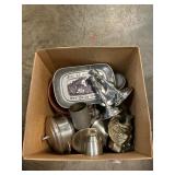 Box Lot Of Pewter, Including Candlesticks