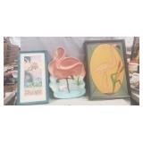 (3) Flamingo Pieces (One Ceramic Food Platter,