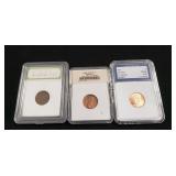 (3) Graded Pennies (1939, 1970-S & 1995)
