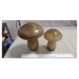 (2) Hand Blown Glass Mushrooms (5.5" & 7.5" Tall)