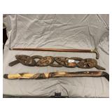 (2) Canes and Wooden Wall Hanging