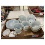 Lot With Grey Fire King Cups/Saucers, Cream/Sugar