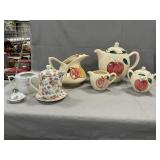 Box Lot With Purinton Slipware Teapot, Pitcher,