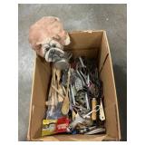 Box Lot With Kit hen Utensils, Plaster Dog