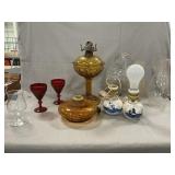 Delft Lamp Bases, Oil LampParts, Ruby Glass