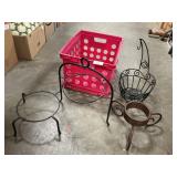 Crate With Wrought Iron Plant Stands, Basket