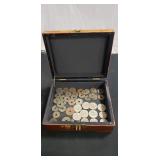 Vintage Decorative Box w/ Assorted Foreign Coins