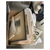 Box Lot of Vintage Prints and Frames