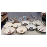 Tray Of Assorted Collector Glasses, Cereal Bowls