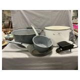 Cast Iron Wheelbarrow, Enamel & Graniteware