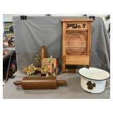 Enamel Chamber Pot, Retro Washboard, Wall Hanger