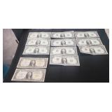 (2) Silver Certificate One Dollar Bills & (10)