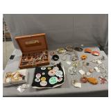 Vntage Costume Jewelry, Badges, Cuff Links, Tie