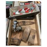 Lot With Sledge Heads, Ball Hitch Mounts, Clamps