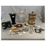 Lot With Victorian Hand Blown Ruffled Pitcher,