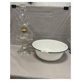 Oil Lamp, Enamel Basin