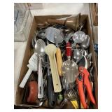 Lot Of Assorted Flatware, Kitchen Gadgets, Brass