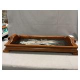 Wood Framed Serving Tray With Inlaid Bird