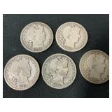 (5) Barber Half Dollars, 1907-D, 1907-O, 1912-D