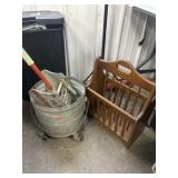 Galvanized Metal Mop Bucket with Wooden Magazine