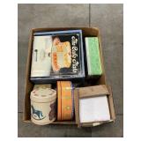 Box Lot With Cake Plate, Tins, Christmas Light