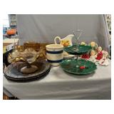 Lot With Tiered Holly Server, Vintage Christmas