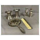 Cast Metal Amish Couple, Vanity Mirror & Comb