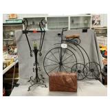 Wrought Iron Candleholder, Tricycle Wall Hanger