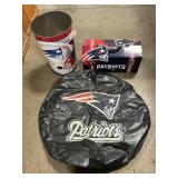 NE Patriots Metal Utility Box, Trashcan & Wheel
