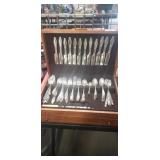 Assorted Silver Plated Flatware w/ Wooden Storage