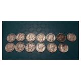 (13) Silver U.S Mercury Dimes