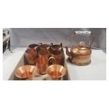 Copper Tea Pot, (7) Copper Cups & (2) Additional