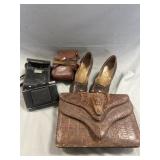 Alligator Purse and Shoes and Vintage Camera
