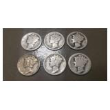 (6) Silver Mercury Dimes