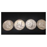 (4) Silver Franklin Half Dollar Coins (1950, 1953