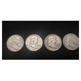 (4) Silver Franklin Half Dollar Coins (1954,