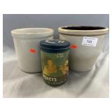 (2) Stoneware Crocks and Hershey Tins