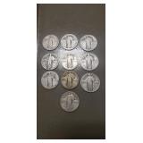 (10) Silver Standing Liberty Quarters