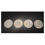 (4) Silver Franklin Half Dollar Coins (1962 &