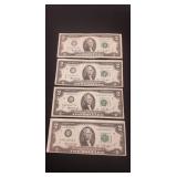 (4) Two Dollar Bills