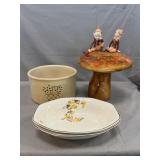 Ceramic Mushroom With Pixie Figures, Ransbottom