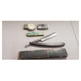(1) Vintage Straight Razor, (1) Pocket Knife &