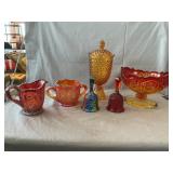 Amberina Compote, Hobnail Covered Dish & Bells,