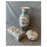Sadek Porcelain Vase & Covered Boxes