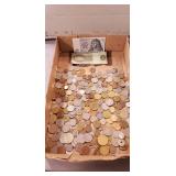 Tray Lot Of Assorted Foreign Coins & Currency
