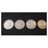 (4) Silver Walking Liberty Half Dollar Coins