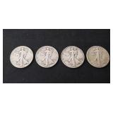(4) Silver Walking Liberty Half Dollar Coins