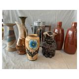 Percolator, Asst. Vases, Stoneware Wine Bottles,